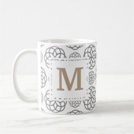 Monogram Geometric Mönster Grått Guld Personlig Kaffemugg