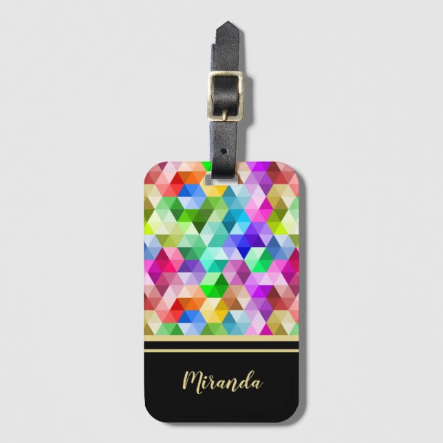 Monogram Geometric Rainbow Black Luggage Tag Bagagebricka (Framsida vertikal)