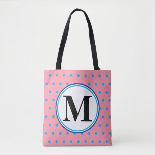 Monogram Geometric Rosa Blue Polka dots Tygkasse