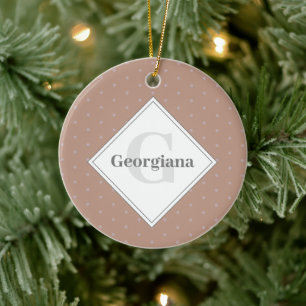Monogram Geometric Warm Neutralts Beige Polka dots Julgransprydnad Keramik