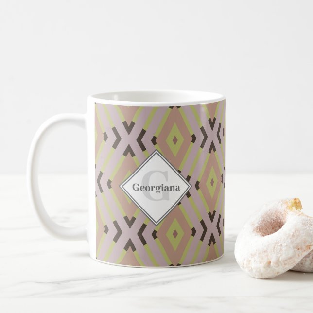 Monogram Geometric Warm Neutralts Diamond Zigzags Kaffemugg (Med munk)