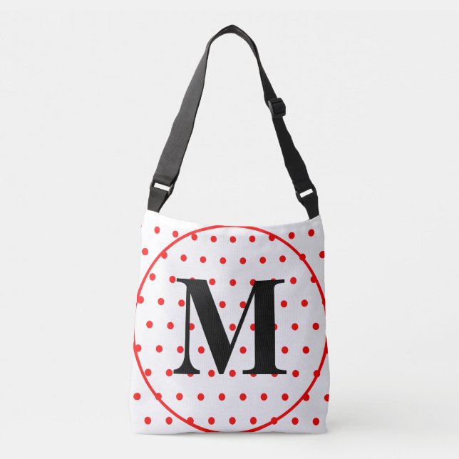 Monogram Geometric White Red Polka dots Axelväska (Framsida)