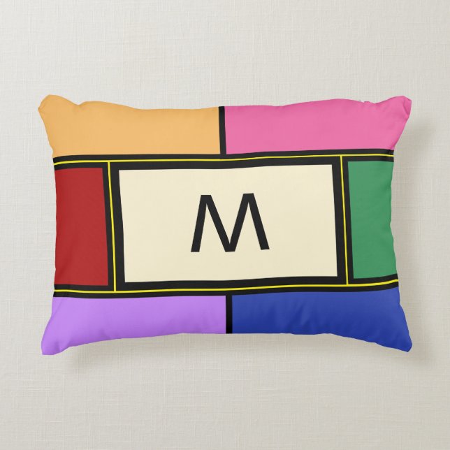 Monogram Geometrisk Röd Rosa Blå Grön Prydnadskudde (Framsidan)