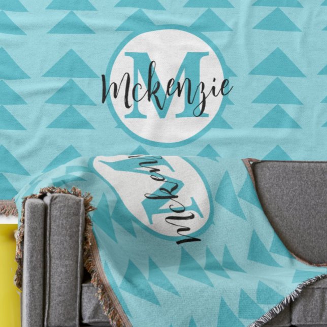 Monogram geometrisk triangel Aqua Mönster Mysfilt (Skapare uppladdad)