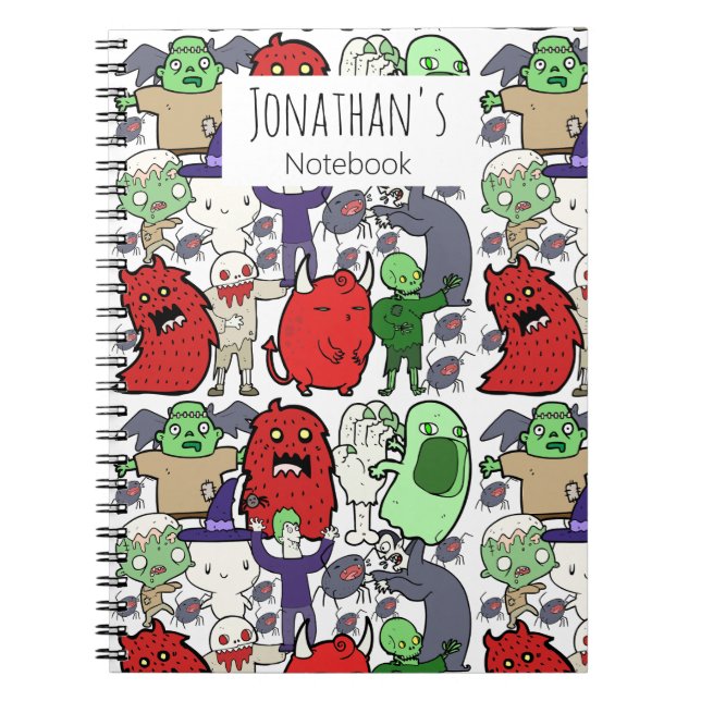 Monogram Ghost cartoon colorful fun pattern Kids Anteckningsbok (Framsidan)