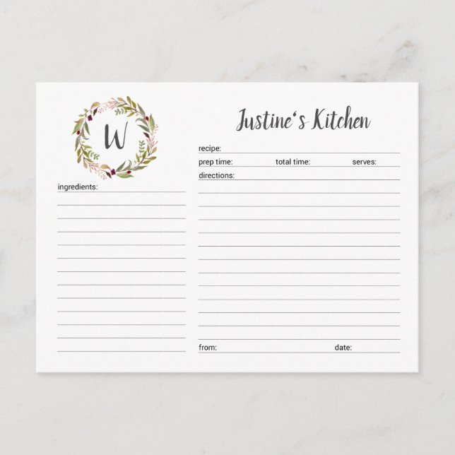 Monogram gienery wanderecept-kort vykort (Framsida)