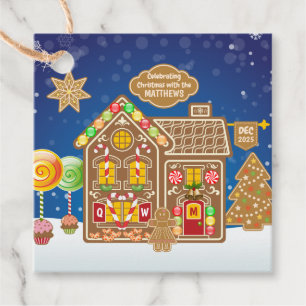 Monogram Gingerbröd House jul Cookies Candy Gåvor Etiketter