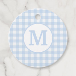 Monogram Gingham Mönster i Soft Baby blue Gåvor Etiketter
