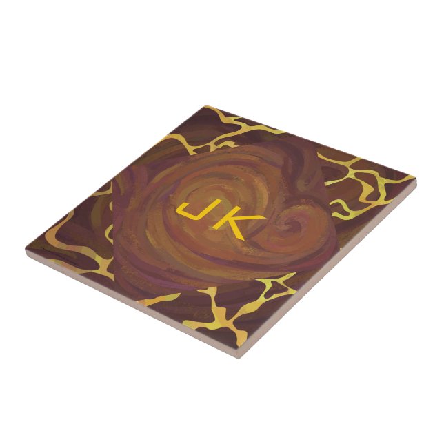 Monogram Giraffe Brown, Gult Skriv ut Kakelplatta (Sidan)