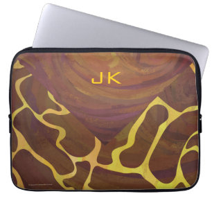 Monogram Giraffe Brown, Gult Skriv ut Laptop Fodral