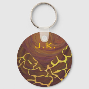 Monogram Giraffe Brown, Gult Skriv ut Nyckelring