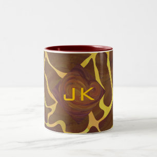 Monogram Giraffe Brown, Gult Skriv ut Två-Tonad Mugg