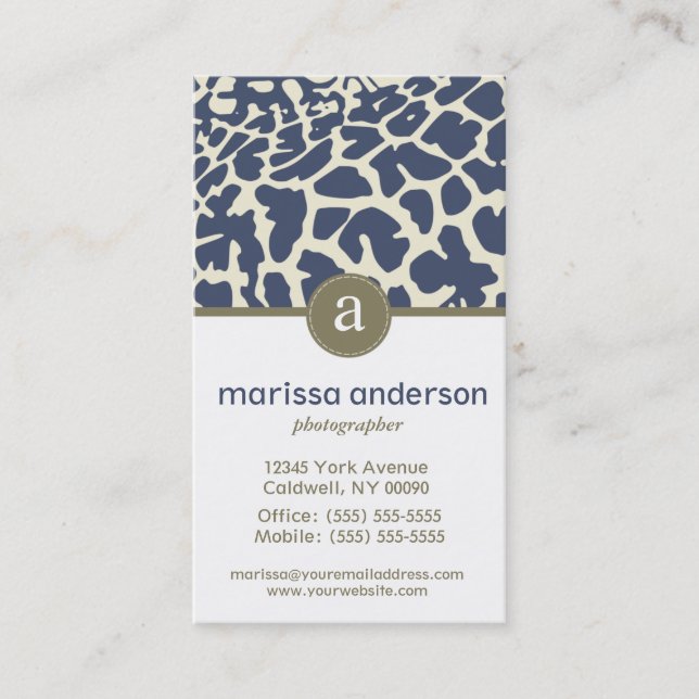 Monogram-Giraffe Mönster Business Affärskort Visitkort (Framsida)