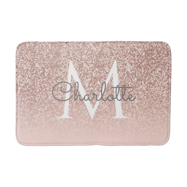 Monogram Girlly Rosa Guld Glitter Rosa Badrumsmatta (Framsidan)