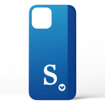 Monogram Girly Blue Heart Simple Modern Chic