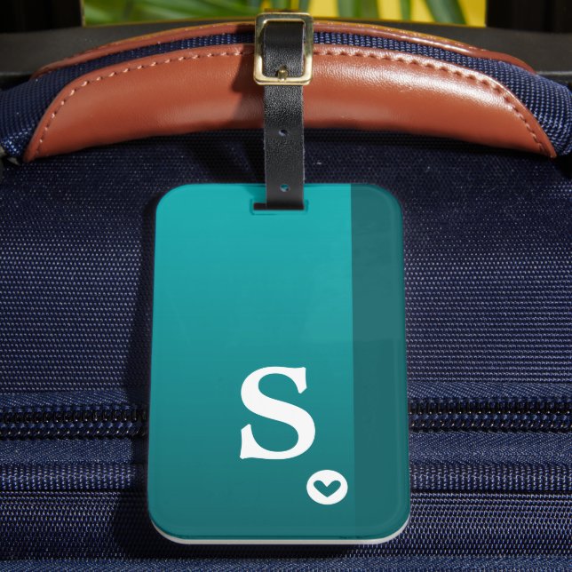 Monogram Girly Grönt Heart Simple Modern Chic Bagagebricka (Framsida Insitu 2)