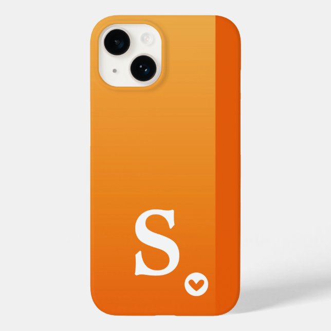 Monogram Girly Orange Heart Simple Modern Chic (Baksida)