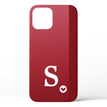 Monogram Girly Red Heart Simple Modern Chic