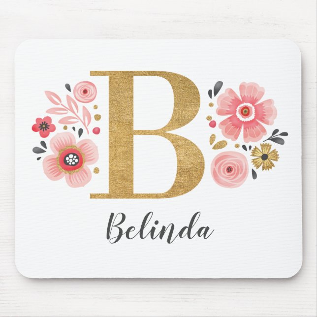 Monogram Girly Rosa Blommigt Musmatta (Framsidan)