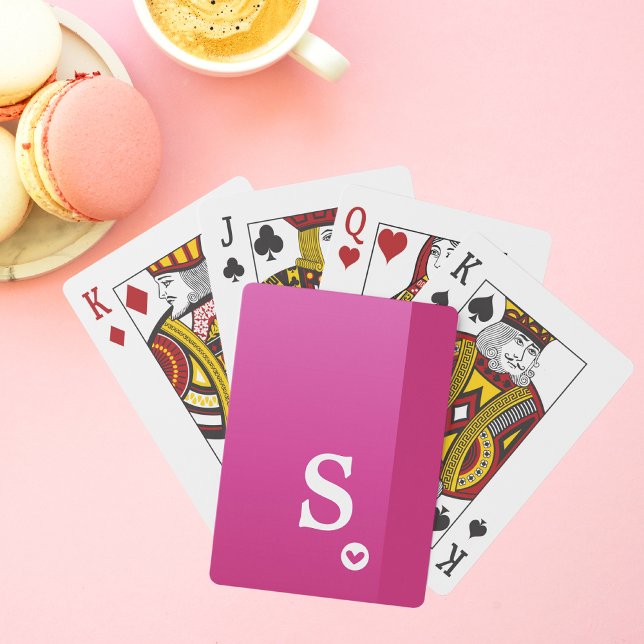 Monogram Girly Rosa Lila Heart Modern Chic Casinokort (Skapare uppladdad)