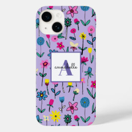 Monogram Girly Whimsical Lilac-Blommönster
