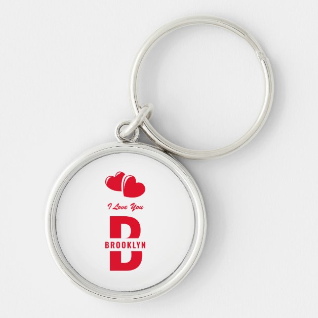 Monogram Glad Alla hjärtans dag Vit röd hipster Rund Silverfärgad Nyckelring (Framsidan)