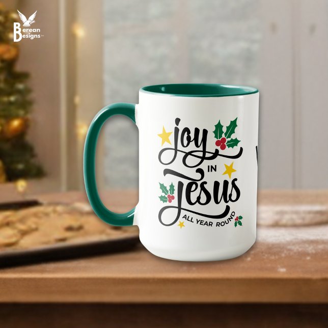 Monogram GLÄDJE I JESUS Kristet jul  Mugg (JOY IN JESUS Christian Christmas mug with customizable monogram. Ideal festive gift for Christians.)