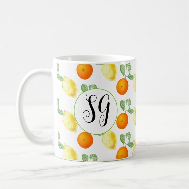 Monogram Glädjefull Citrus citron apelsin Kaffemug Kaffemugg (Vänster)