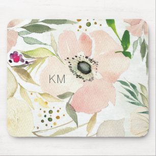 Monogram glädjen av vattenfärgblommigten för musmatta