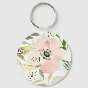 Monogram glädjen av vattenfärgblommigten för nyckelring