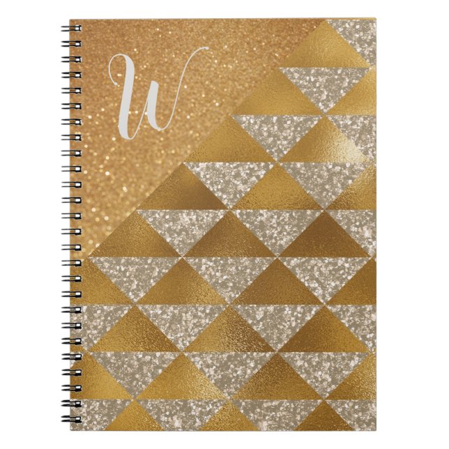 Monogram Glam elegant, Guld, Glitter Anteckningsbok (Framsidan)