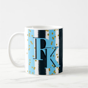 Monogram glam för trendig Blue Rand Guld Glitter Kaffemugg