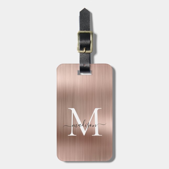 Monogram Glam Metall, Guld, Brushed Bagagebricka (Vertikal Framsida)