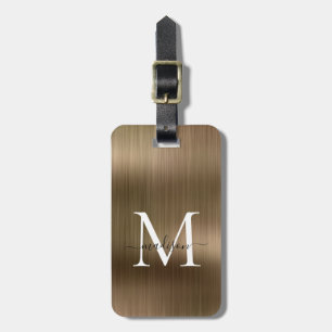 Monogram Glam Metall-skript av koppar Guld Brushed Bagagebricka