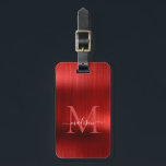 Monogram Glam Modern Red Brushed Metall Bagagebricka<br><div class="desc">Modern Red Burgundy Brushed Metall Foil Script Monogram Cute Bag Märkre</div>