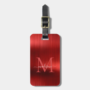Monogram Glam Modern Red Brushed Metall Bagagebricka