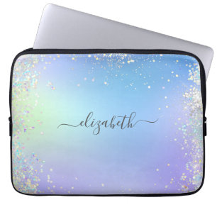 Monogram Glitter Blue-Lila för regnbåge Laptop Fodral