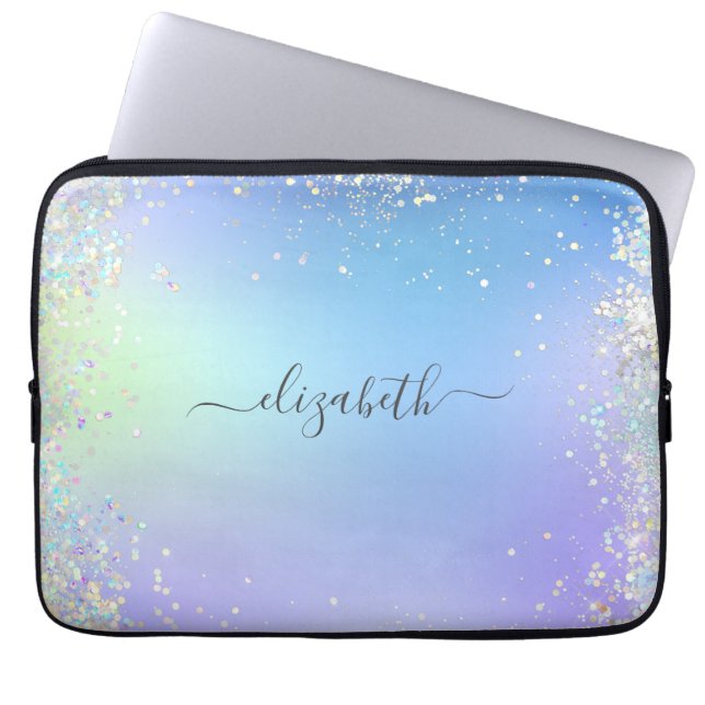 Monogram Glitter Blue-Lila för regnbåge  Laptop Fodral (Framsidan)