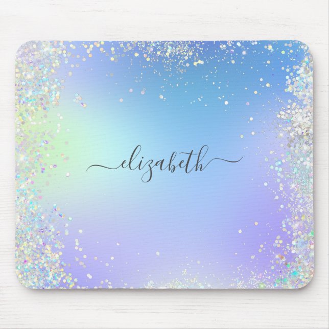 Monogram Glitter Blue-Lila för regnbåge Musmatta (Framsidan)