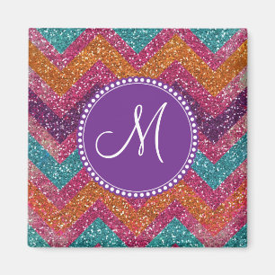 Monogram Glitter Chevron Rosa Lila Orange Teal Magnet