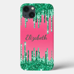 Monogram Glitter Drips Rosa Grön Trendig