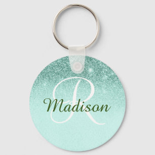 Monogram Glitter Gift Ombre Grönt Mint Nyckelring