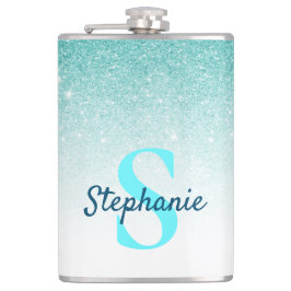 Monogram Glitter Ombre Aqua Blue Girly Fickplunta