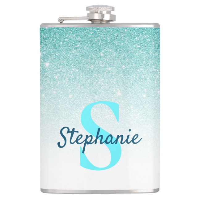 Monogram Glitter Ombre Aqua Blue Girly Fickplunta (Framsidan)