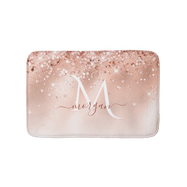 Monogram glitter Peach Ro Guld Badrumsmatta (Framsidan)