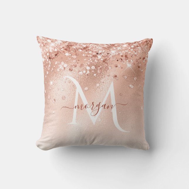 Monogram glitter Peach Ro Guld Kudde (Framsida)