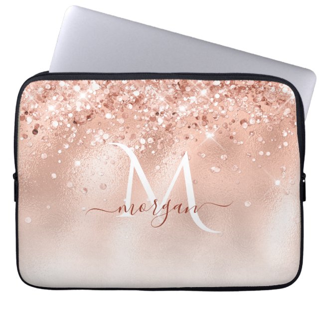 Monogram glitter Peach Ro Guld Laptop Fodral (Framsidan)