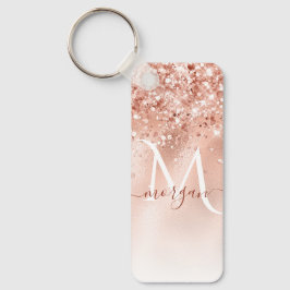 Monogram glitter Peach Ro Guld Nyckelring