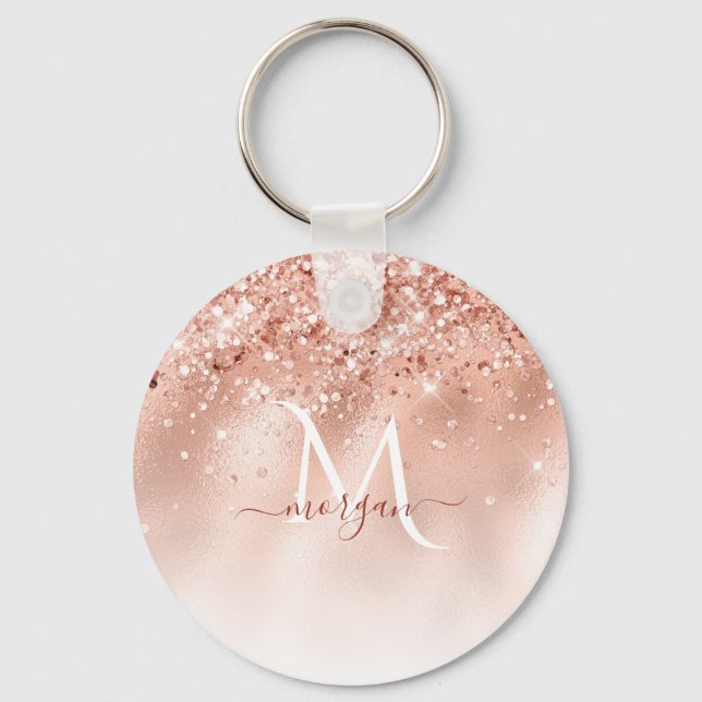 Monogram glitter Peach Ro Guld Nyckelring (Framsida)