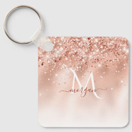 Monogram glitter Peach Ro Guld Nyckelring